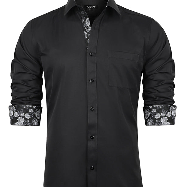 Flower Men's Business Slim Fit Long Sleeve Patchwork Button-Down Dress Shirts
