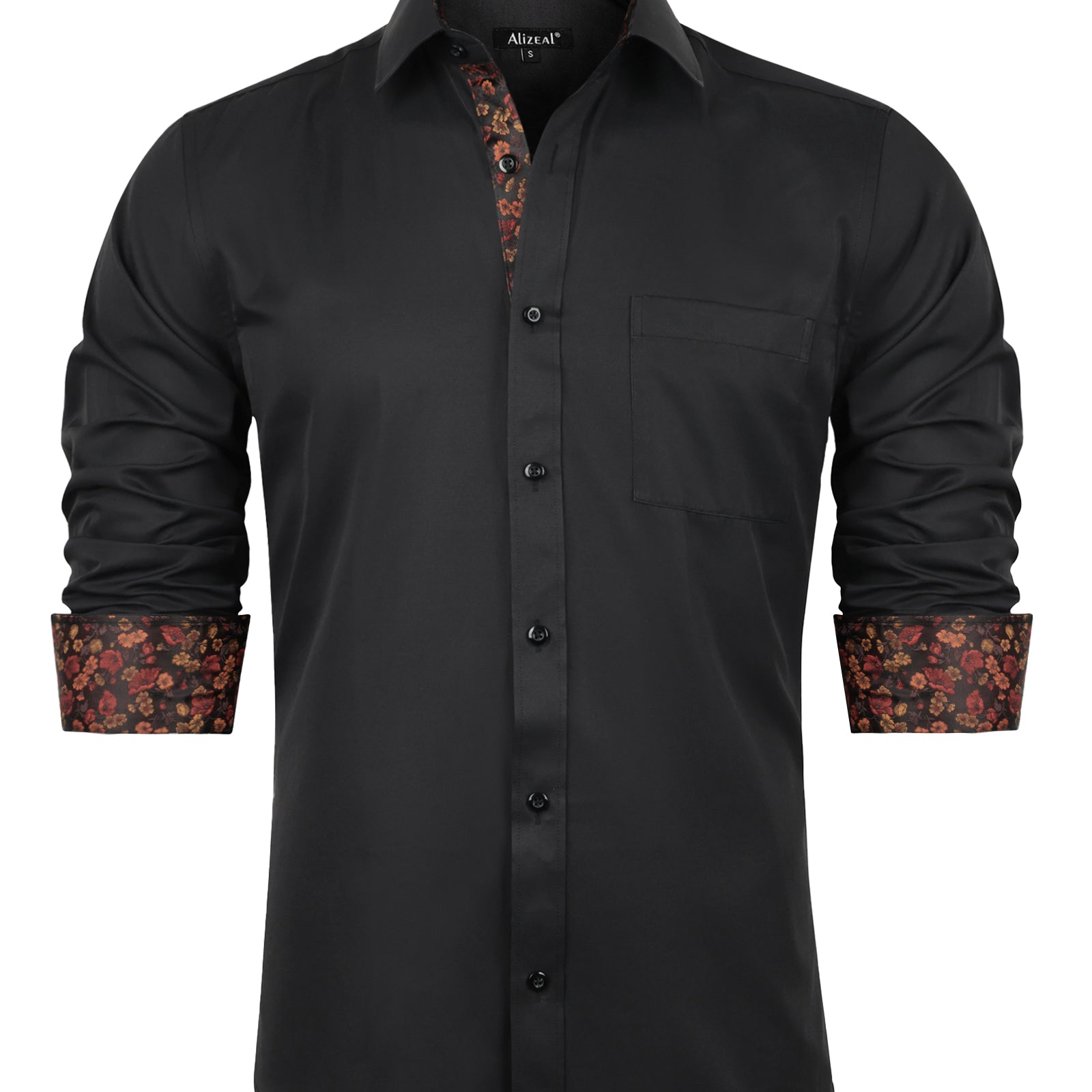Flower Men's Business Slim Fit Long Sleeve Patchwork Button-Down Dress Shirts