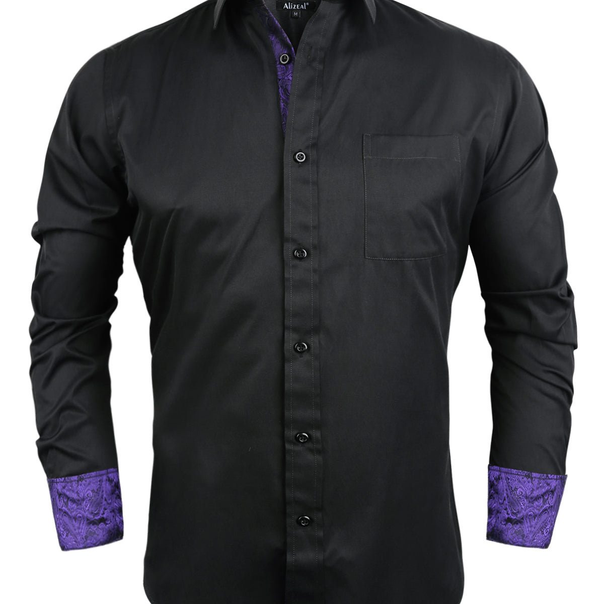 Men's Business Black Series Slim Fit Long Sleeve Patchwork Button-Down Dress Shirts