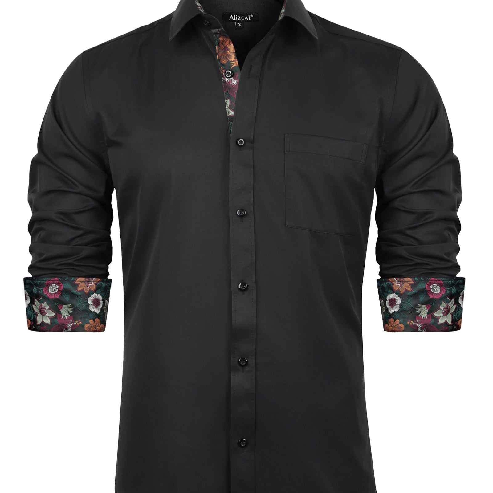 Flower Men's Business Slim Fit Long Sleeve Patchwork Button-Down Dress Shirts