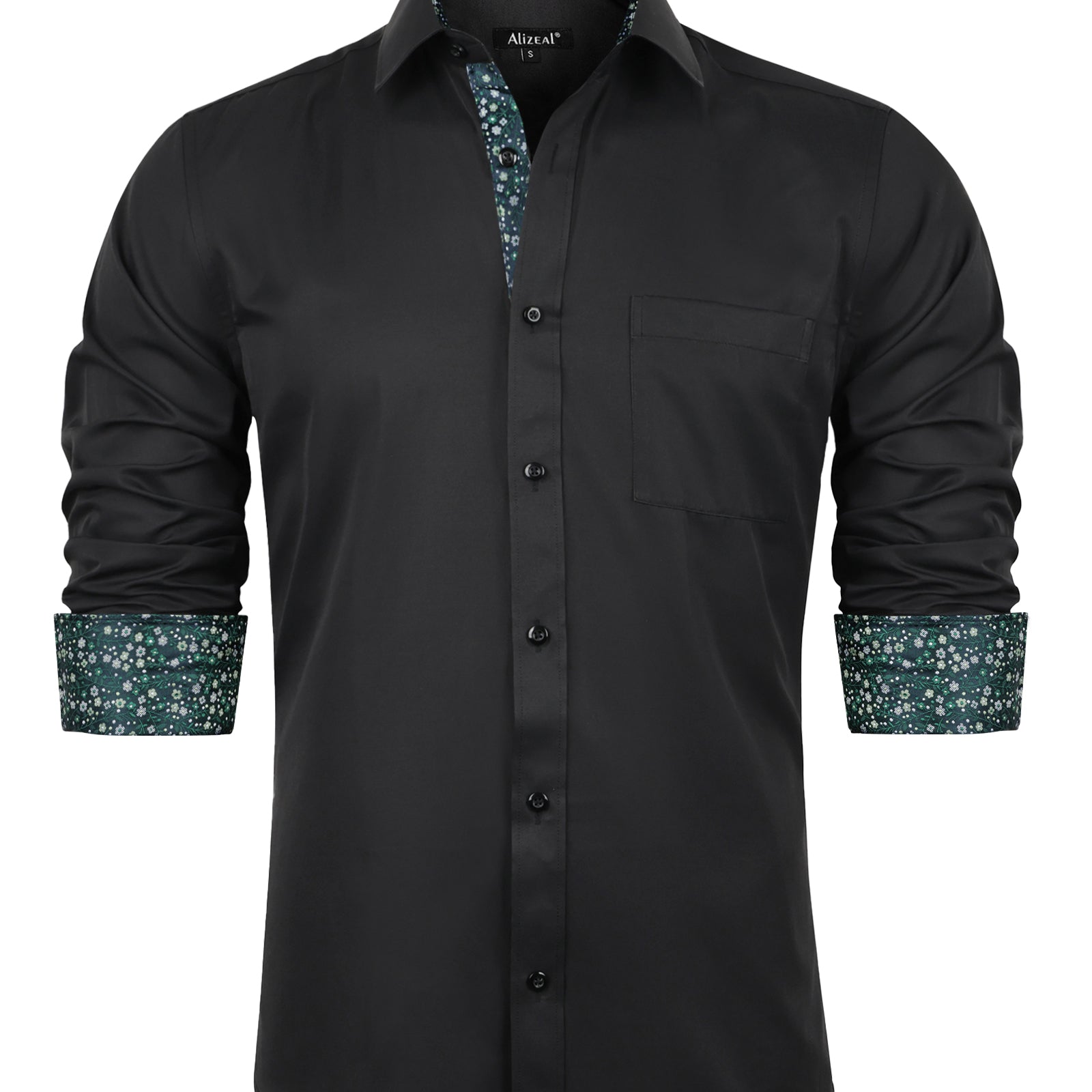 Flower Men's Business Slim Fit Long Sleeve Patchwork Button-Down Dress Shirts