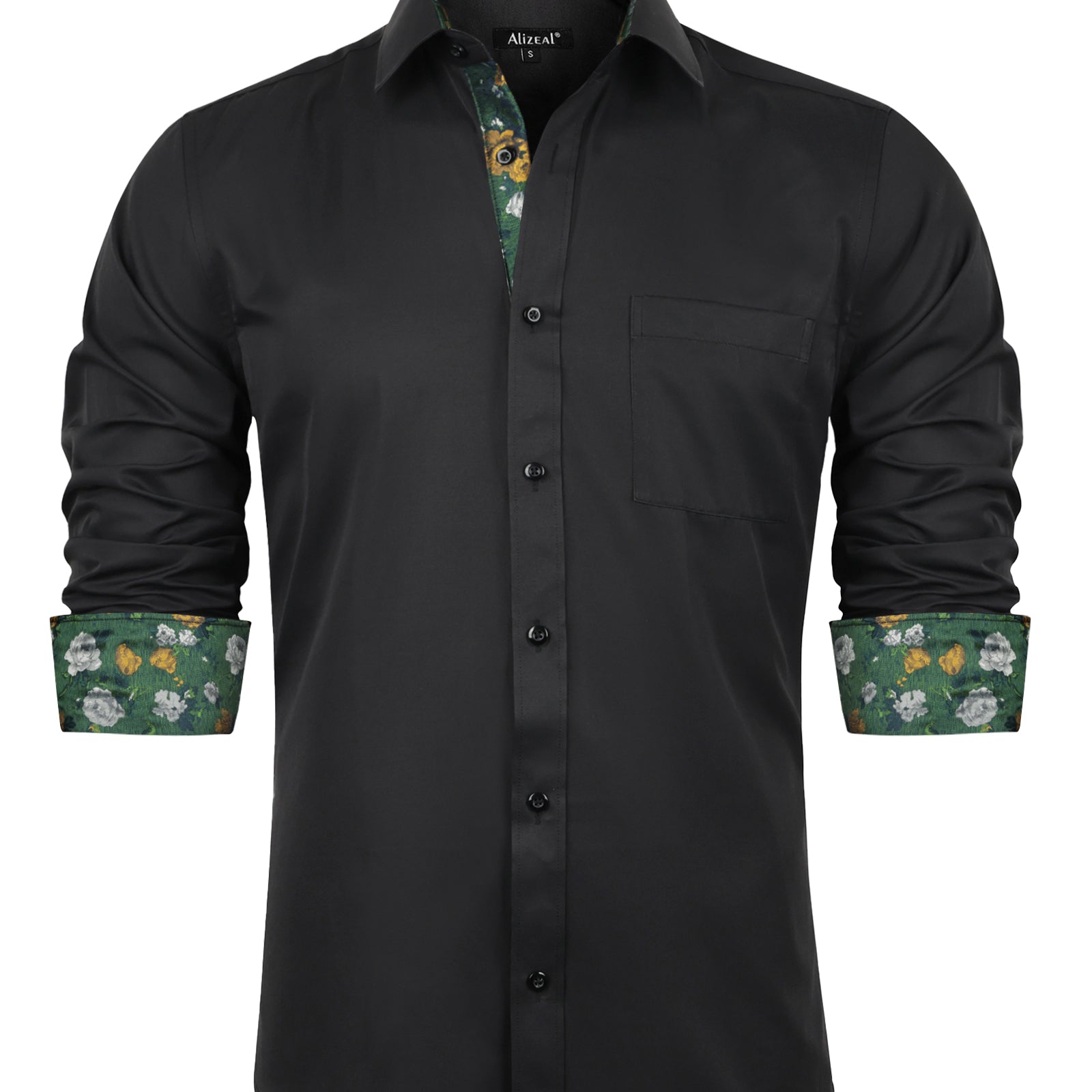 Flower Men's Business Slim Fit Long Sleeve Patchwork Button-Down Dress Shirts