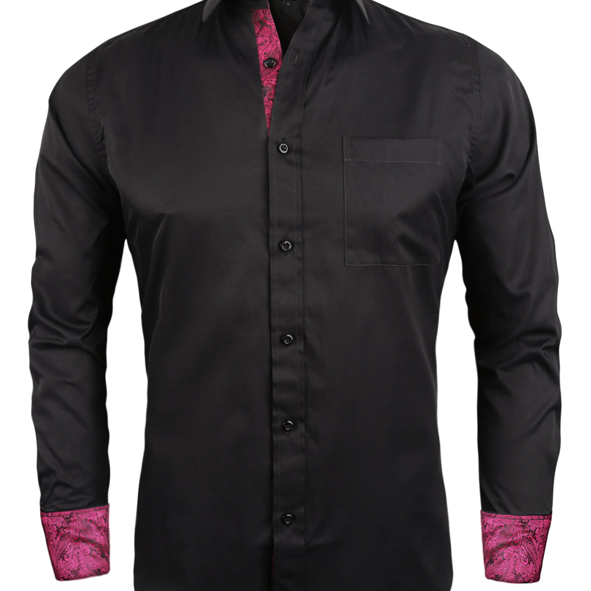 Men's Business Black Series Slim Fit Long Sleeve Patchwork Button-Down Dress Shirts