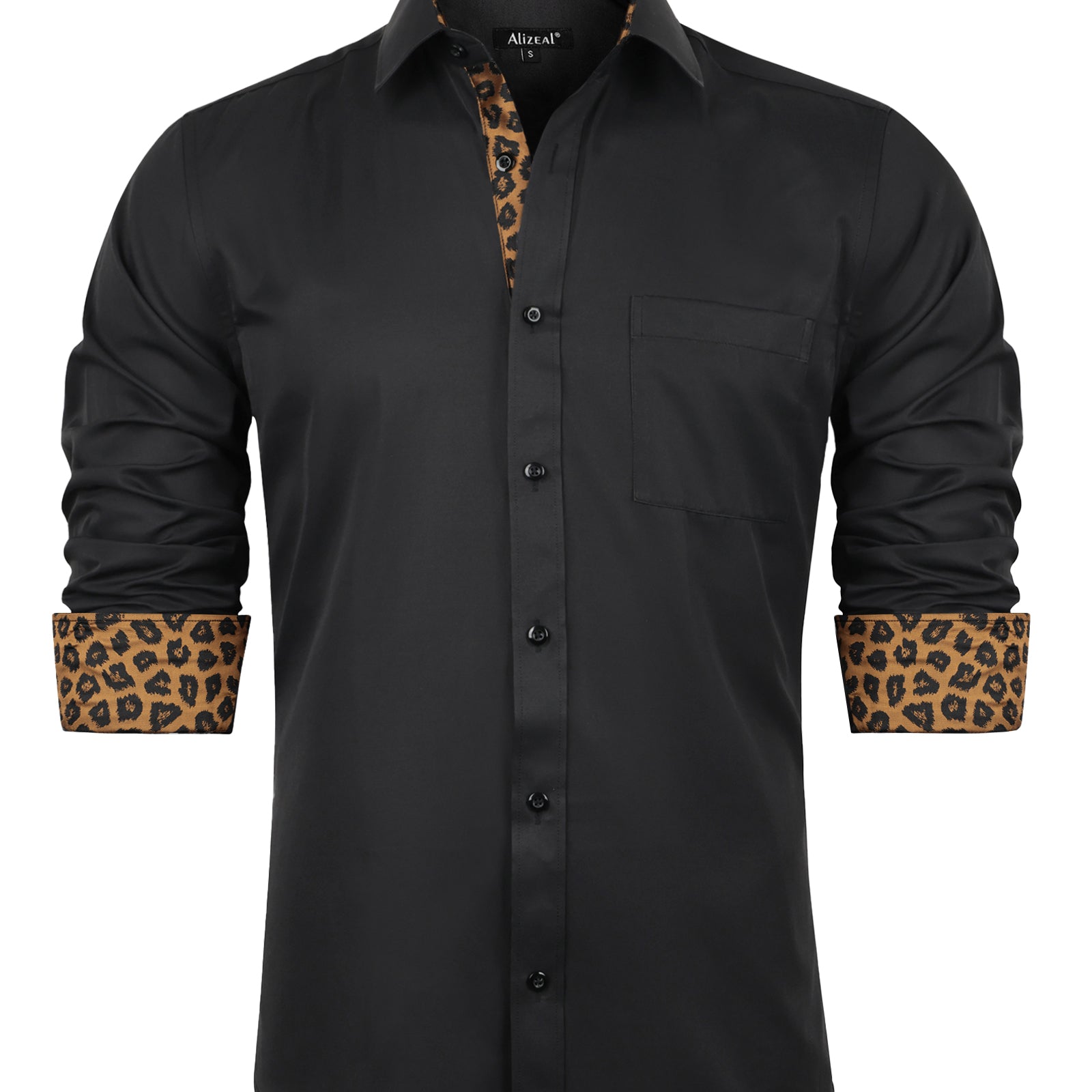 Men's Business Leopard Slim Fit Long Sleeve Patchwork Button-Down Dress Shirts