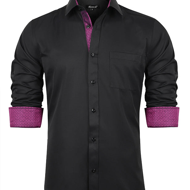 Diamond Pattern Men's Business Slim Fit Long Sleeve Patchwork Button-Down Dress Shirts