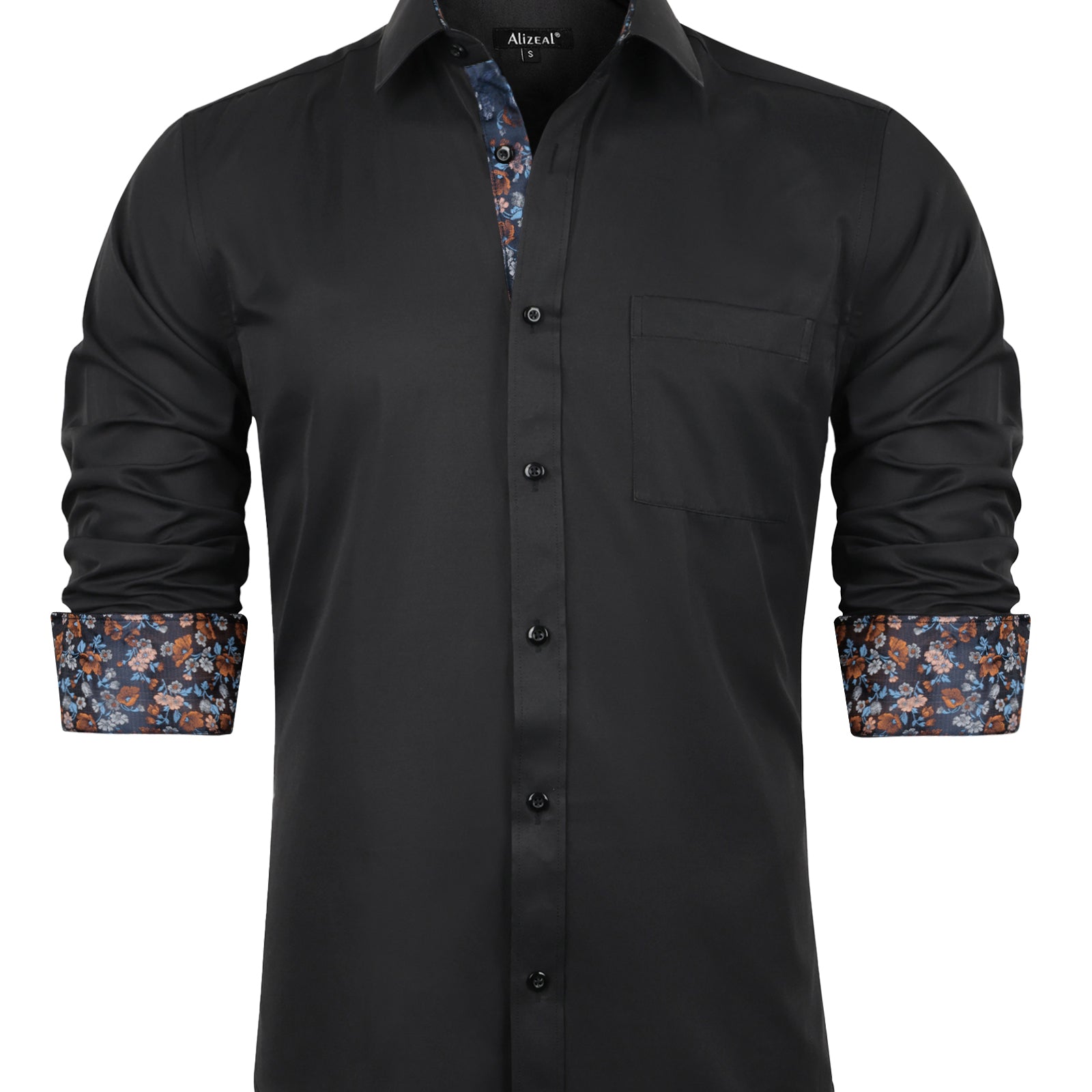 Flower Men's Business Slim Fit Long Sleeve Patchwork Button-Down Dress Shirts