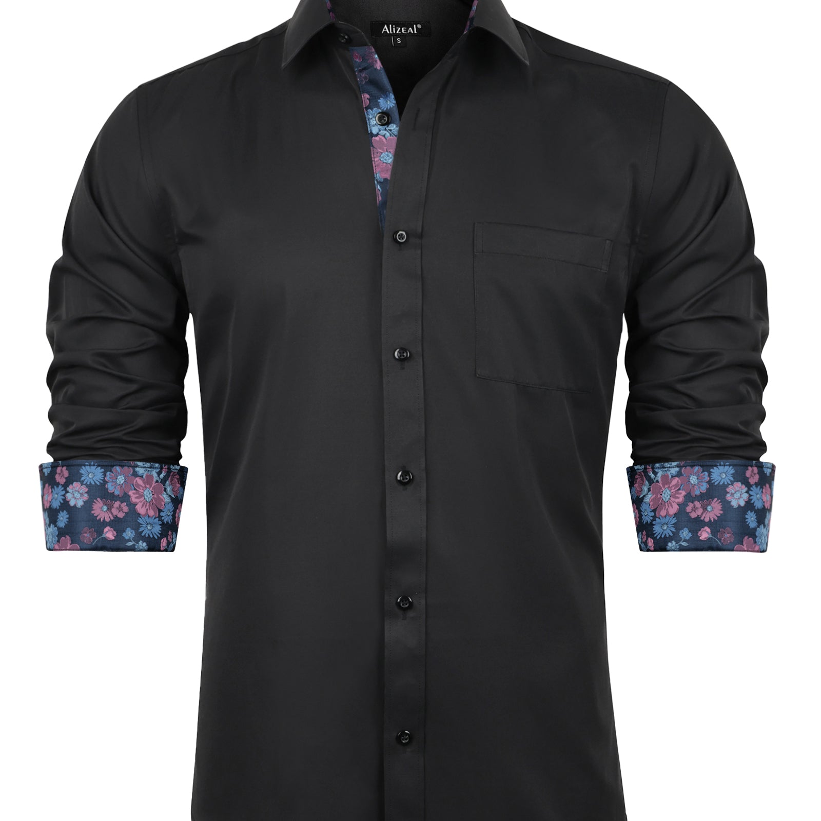 Flower Men's Business Slim Fit Long Sleeve Patchwork Button-Down Dress Shirts