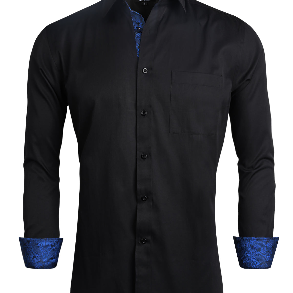 Men's Business Black Series Slim Fit Long Sleeve Patchwork Button-Down Dress Shirts