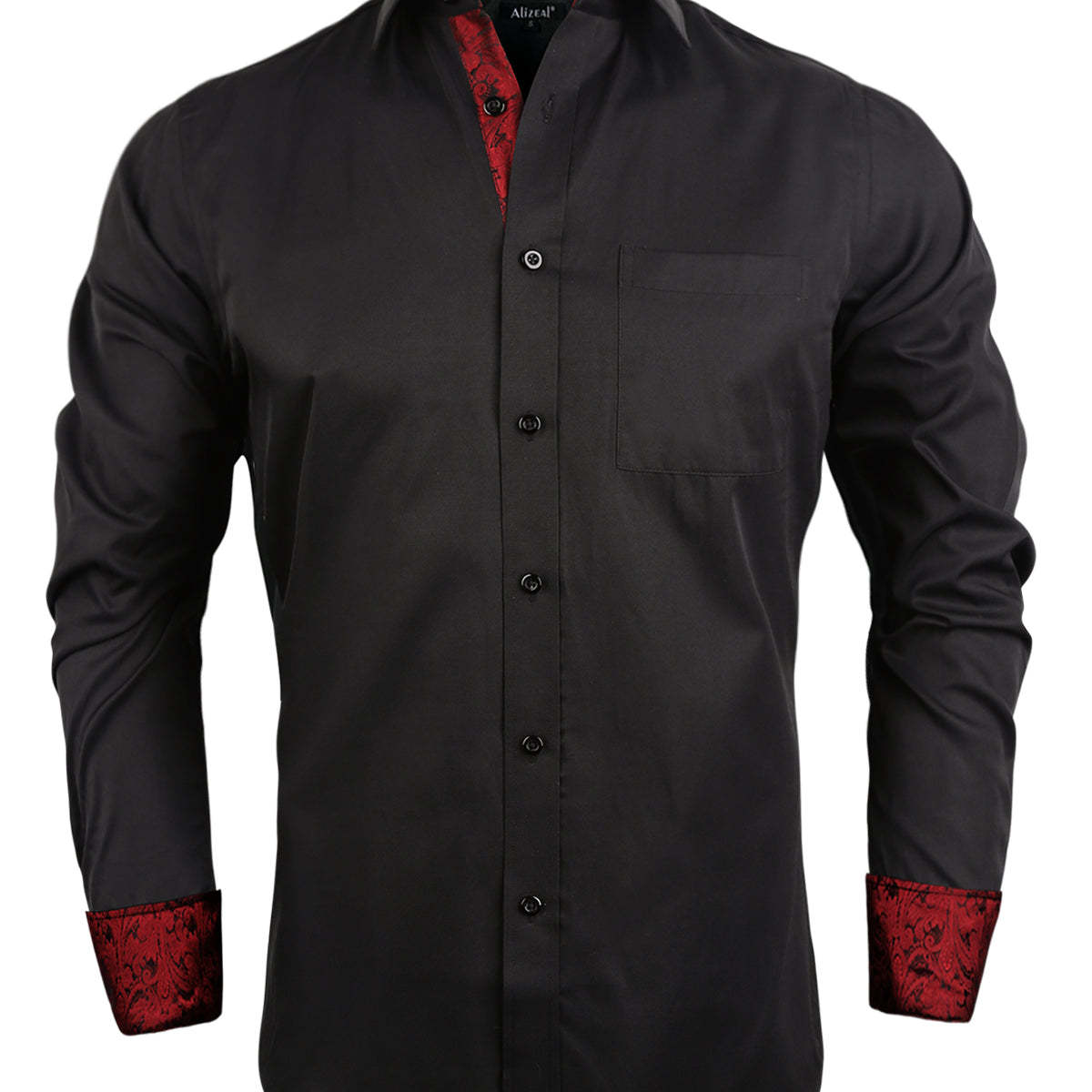 Men's Business Black Series Slim Fit Long Sleeve Patchwork Button-Down Dress Shirts