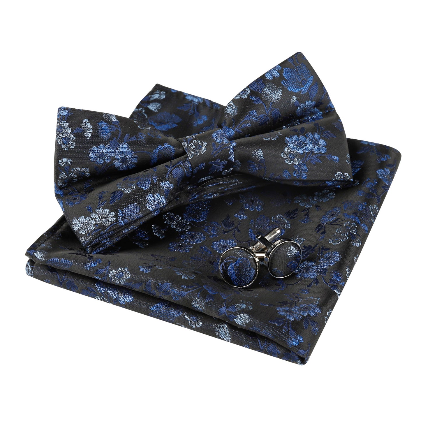 Alizeal Mens Pre-tied Floral Woven Bow Tie Handkerchief and Cufflinks Set 006