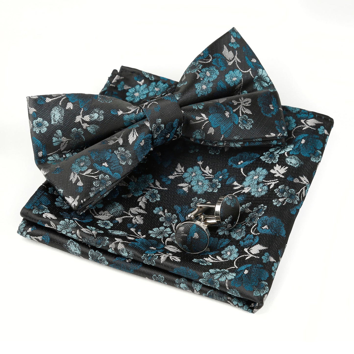 Alizeal Mens Pre-tied Floral Woven Bow Tie Handkerchief and Cufflinks Set 006