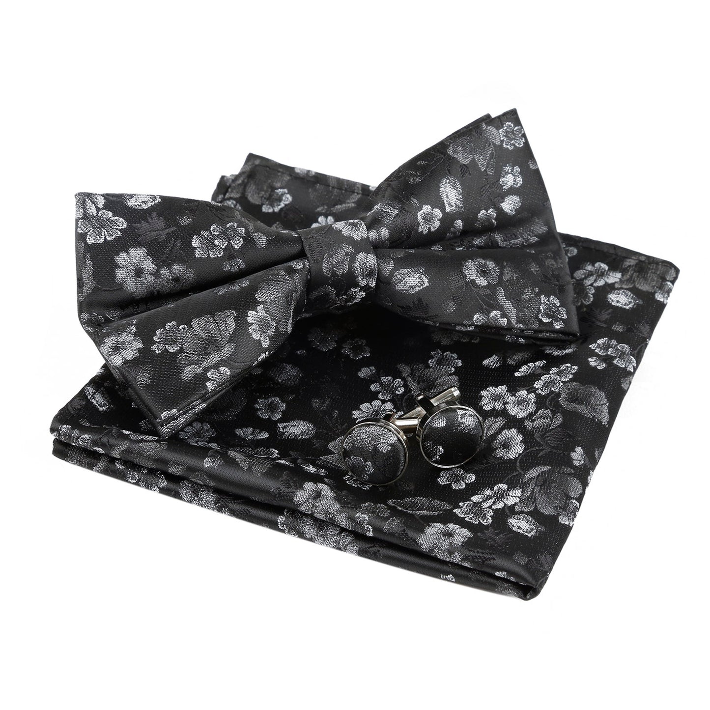 Alizeal Mens Pre-tied Floral Woven Bow Tie Handkerchief and Cufflinks Set 006