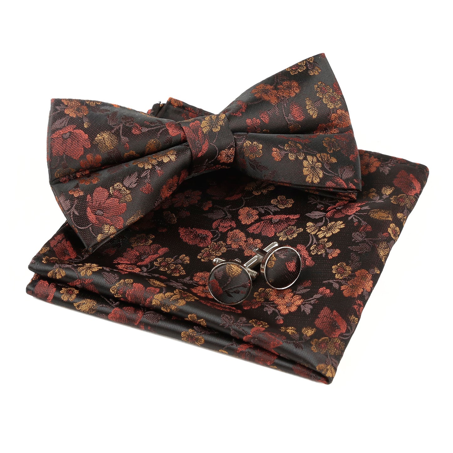 Alizeal Mens Pre-tied Floral Woven Bow Tie Handkerchief and Cufflinks Set 006