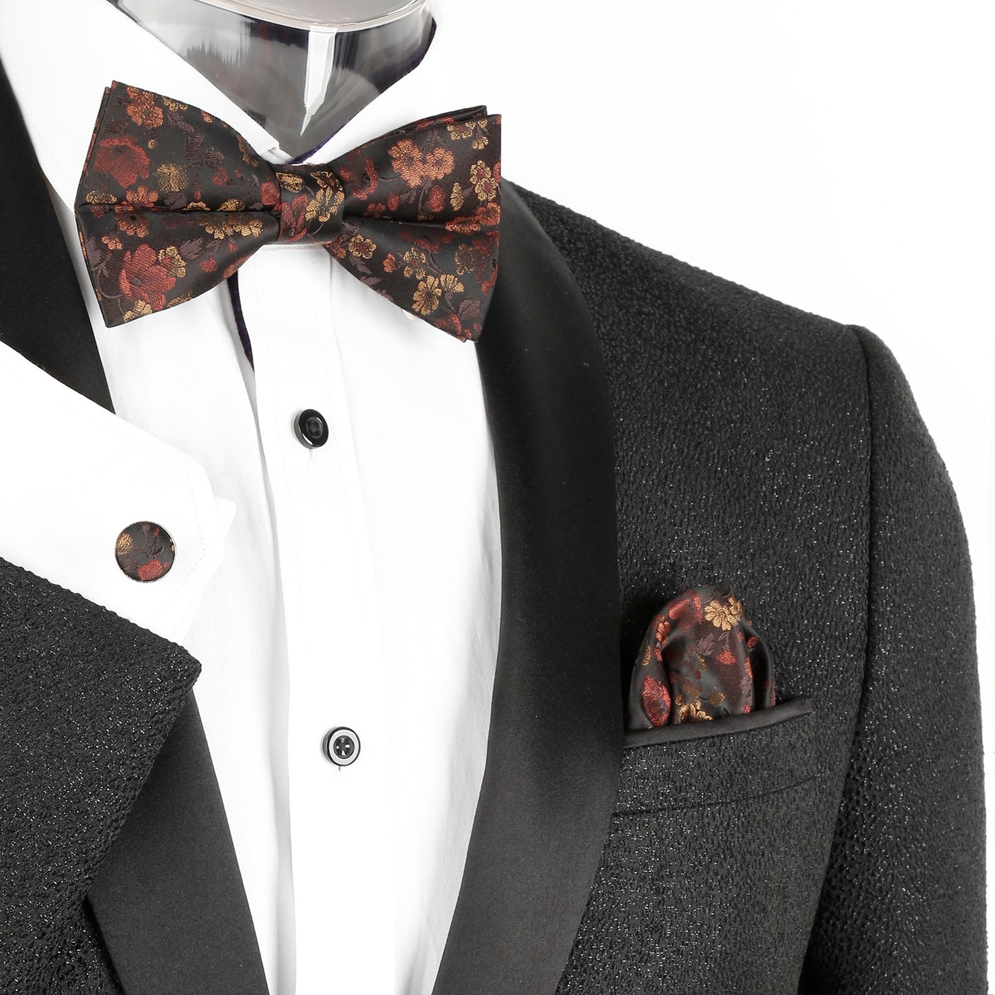 Alizeal Mens Pre-tied Floral Woven Bow Tie Handkerchief and Cufflinks Set 006