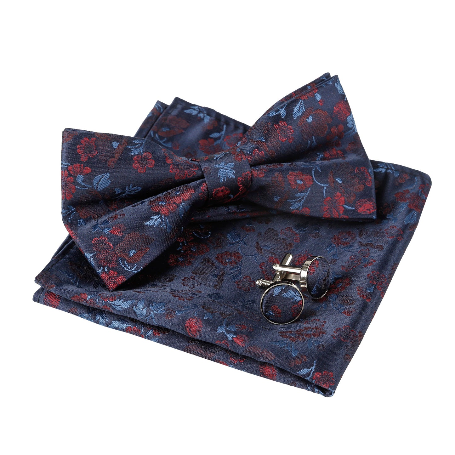 Alizeal Mens Pre-tied Floral Woven Bow Tie Handkerchief and Cufflinks Set 006