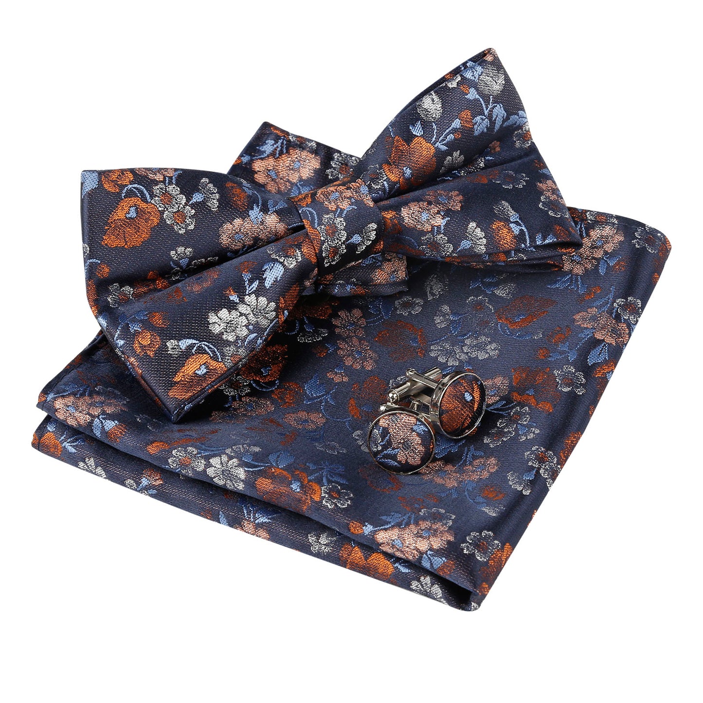 Alizeal Mens Pre-tied Floral Woven Bow Tie Handkerchief and Cufflinks Set 006