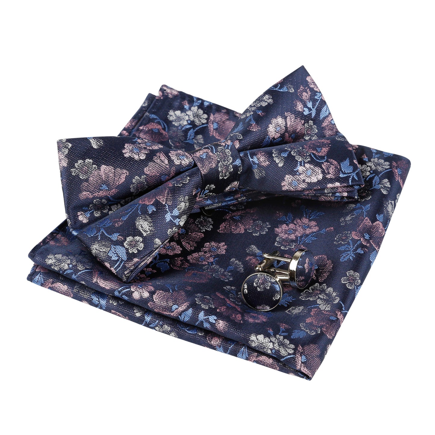 Alizeal Mens Pre-tied Floral Woven Bow Tie Handkerchief and Cufflinks Set 006