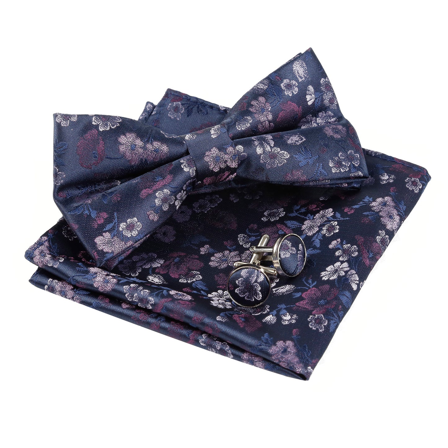 Alizeal Mens Pre-tied Floral Woven Bow Tie Handkerchief and Cufflinks Set 006