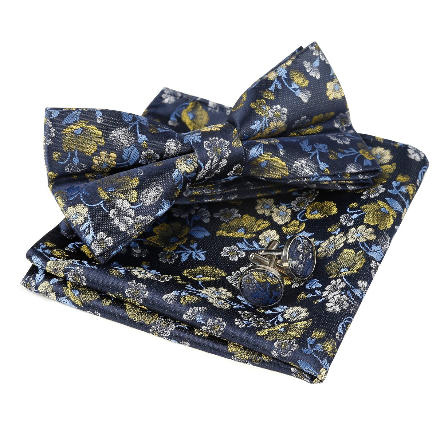 Alizeal Mens Pre-tied Floral Woven Bow Tie Handkerchief and Cufflinks Set 006