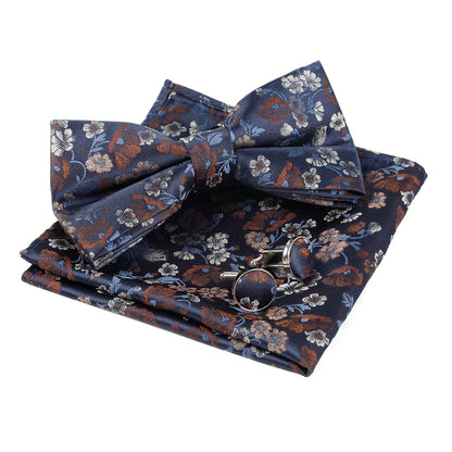 Alizeal Mens Pre-tied Floral Woven Bow Tie Handkerchief and Cufflinks Set 006