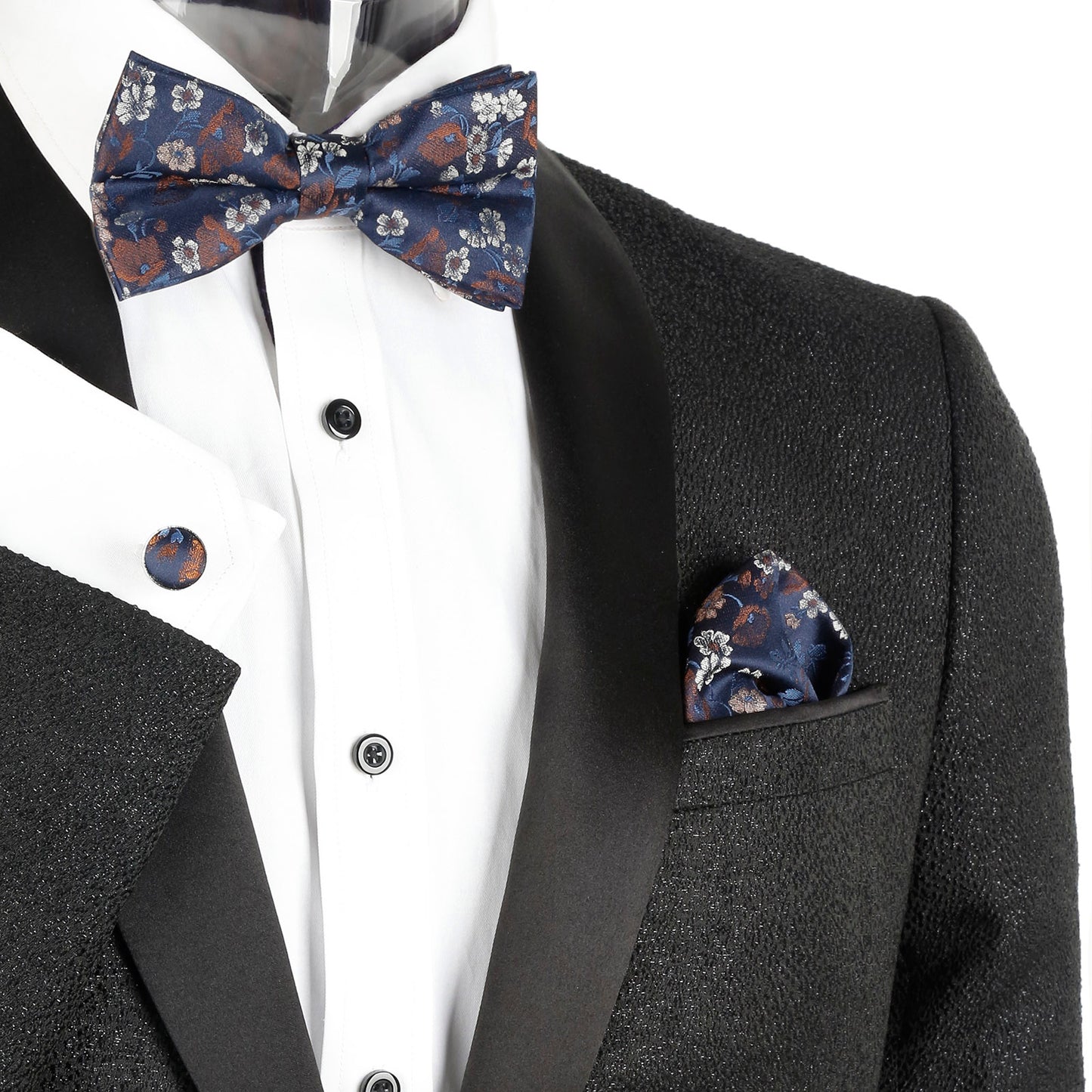 Alizeal Mens Pre-tied Floral Woven Bow Tie Handkerchief and Cufflinks Set 006