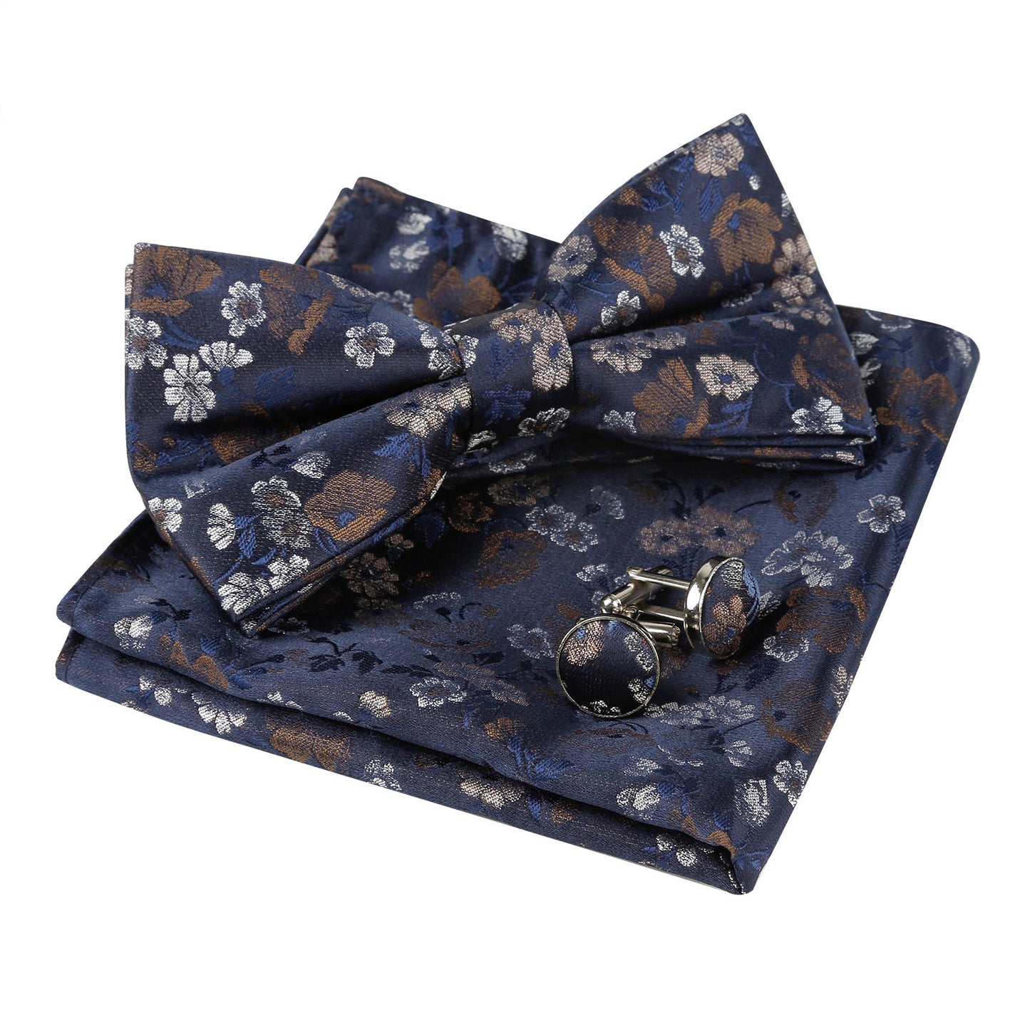 Alizeal Mens Pre-tied Floral Woven Bow Tie Handkerchief and Cufflinks Set 006