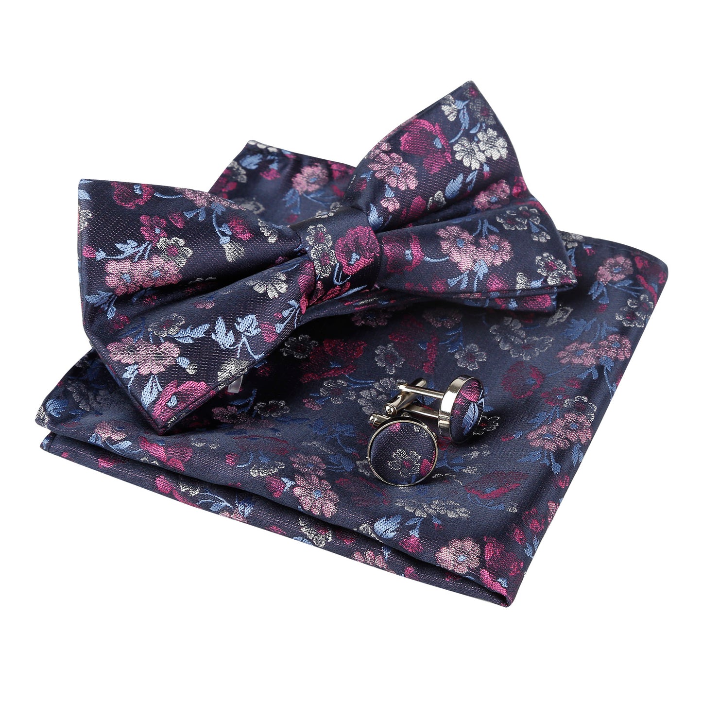 Alizeal Mens Pre-tied Floral Woven Bow Tie Handkerchief and Cufflinks Set 006