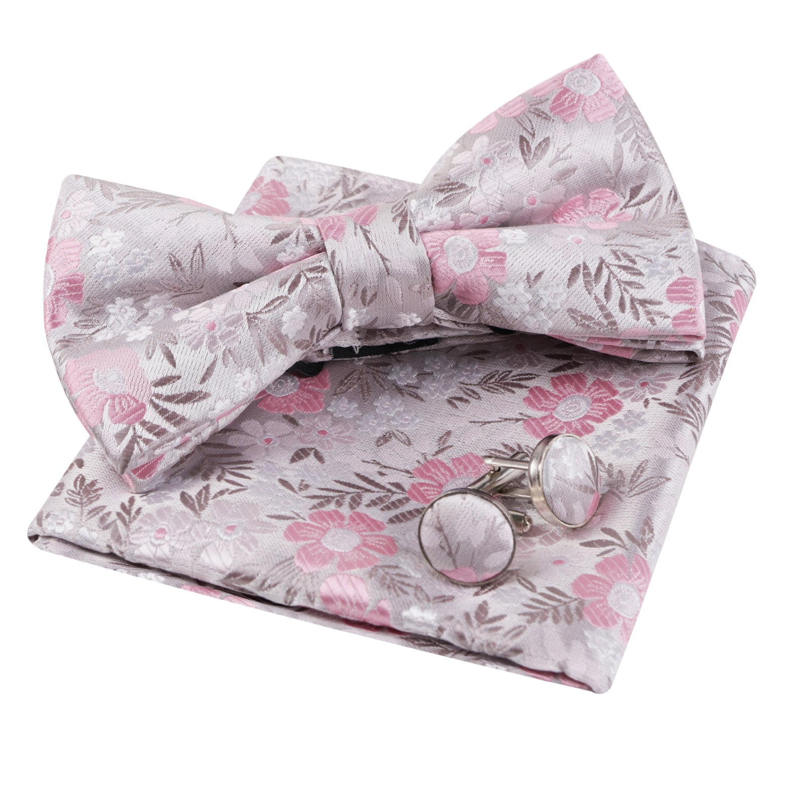 Men's Floral Pattern Pre-tied Bow Tie and Pocket Square and Cufflinks Set-006