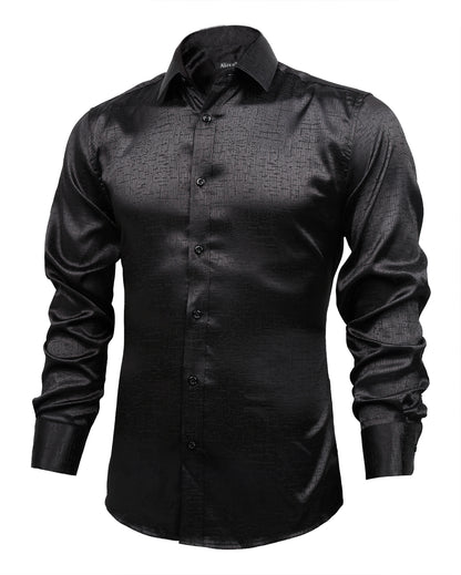 Alizeal Men's Business Shirt | Satin | Black, 008-Black