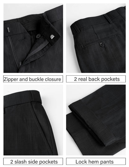 Alizeal Mens Plaid Dress Pants Hidden Expandable Waist Business Trousers Slim Fit, Black