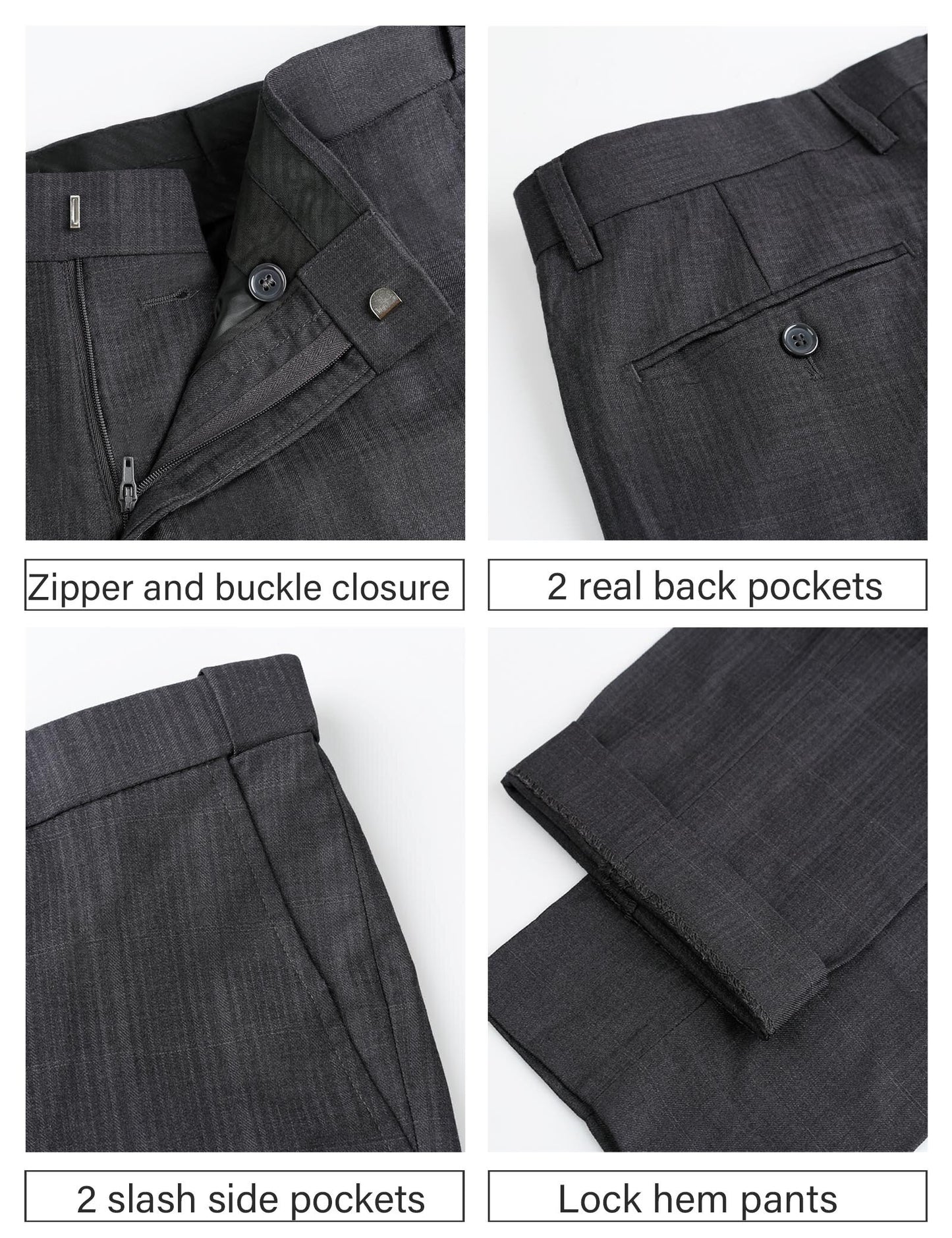 Alizeal Mens Plaid Dress Pants Hidden Expandable Waist Business Trousers Slim Fit, Dark Gray