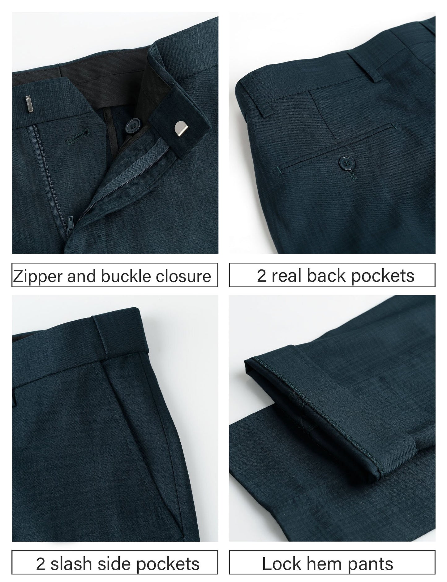Alizeal Mens Plaid Dress Pants Hidden Expandable Waist Business Trousers Slim Fit, Dark Green