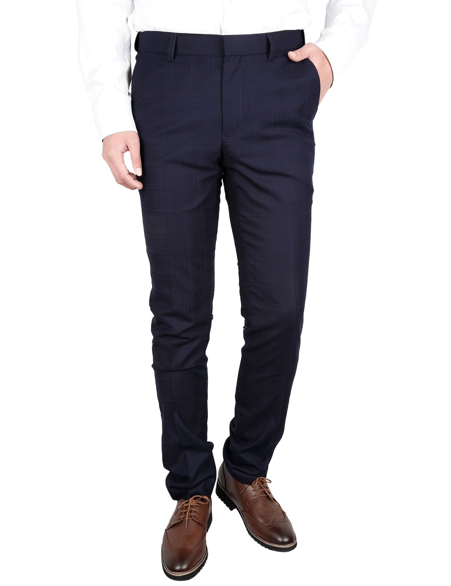 Alizeal Mens Plaid Dress Pants Hidden Expandable Waist Business Trousers Slim Fit, Dark Navy