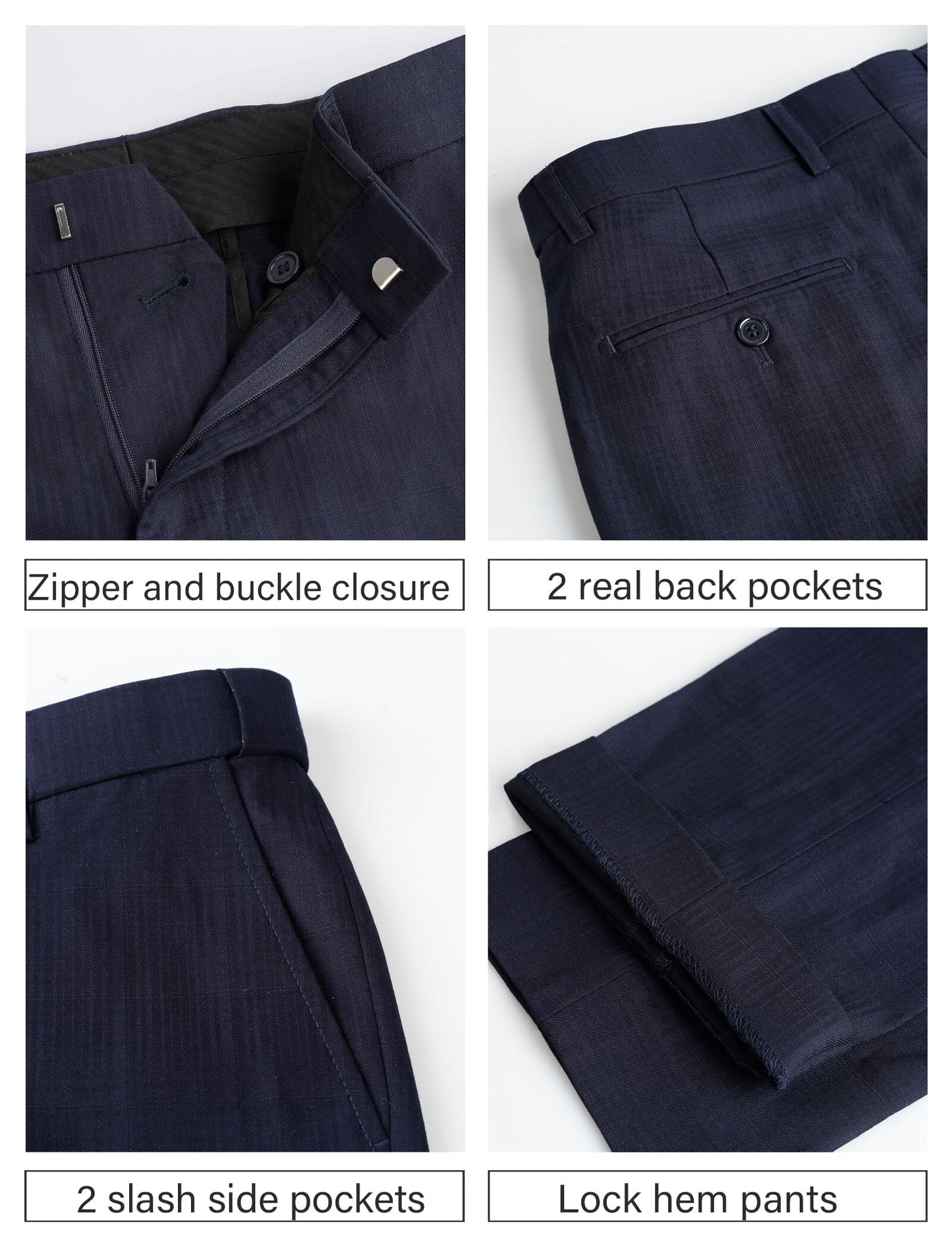 Alizeal Mens Plaid Dress Pants Hidden Expandable Waist Business Trousers Slim Fit, Dark Navy