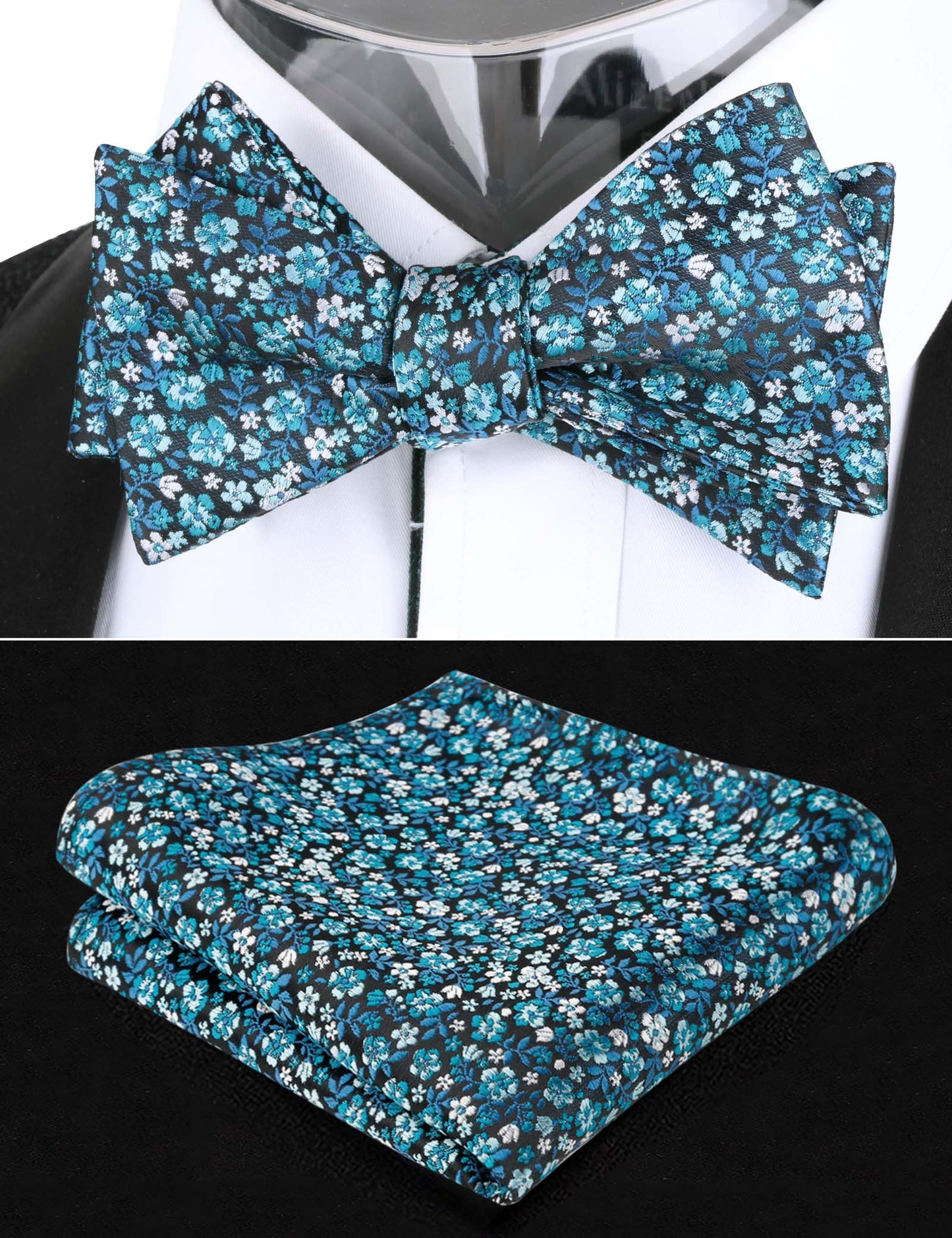 Alizeal Adult Self-tied Bow Ties and Hankies with Small Print of Floral #045