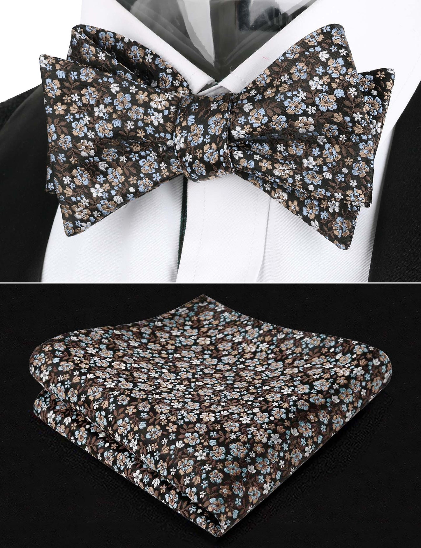 Alizeal Adult Self-tied Bow Ties and Hankies with Small Print of Floral #045