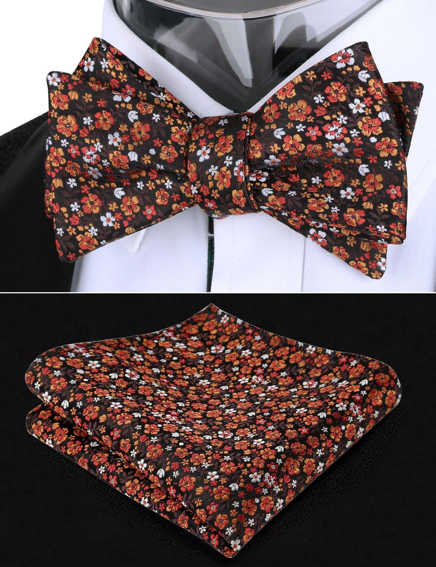 Alizeal Adult Self-tied Bow Ties and Hankies with Small Print of Floral #045