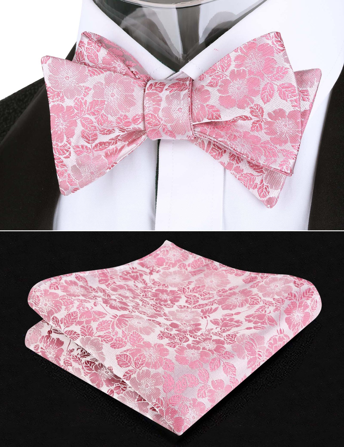 Alizeal Adult Self-tied Bow Ties and Hankies with Small Print of Floral #045