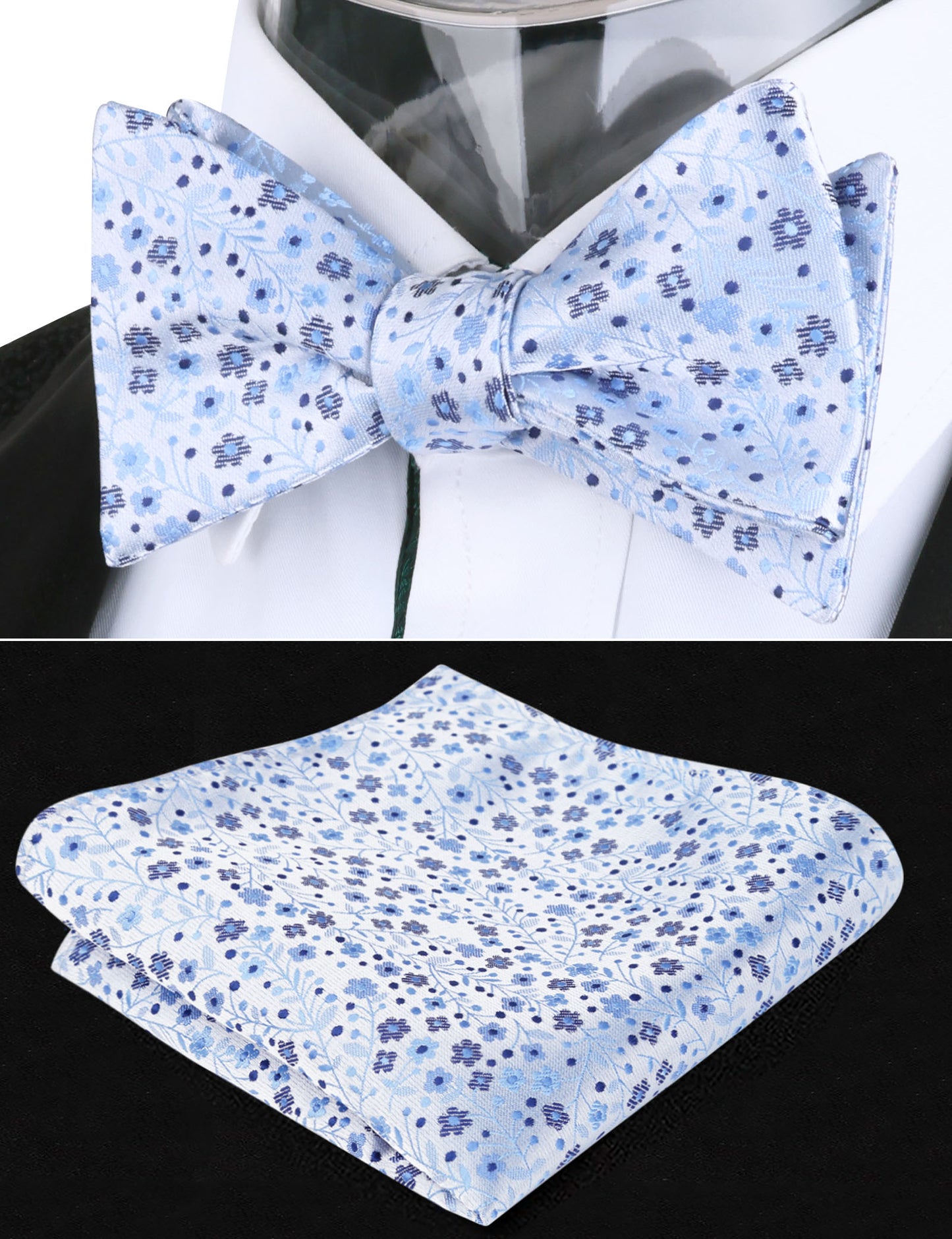 Alizeal Adult Self-tied Bow Ties and Hankies with Small Print of Floral #045