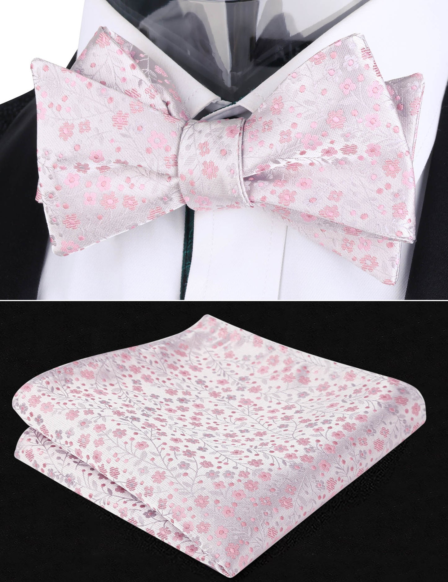 Alizeal Adult Self-tied Bow Ties and Hankies with Small Print of Floral #045