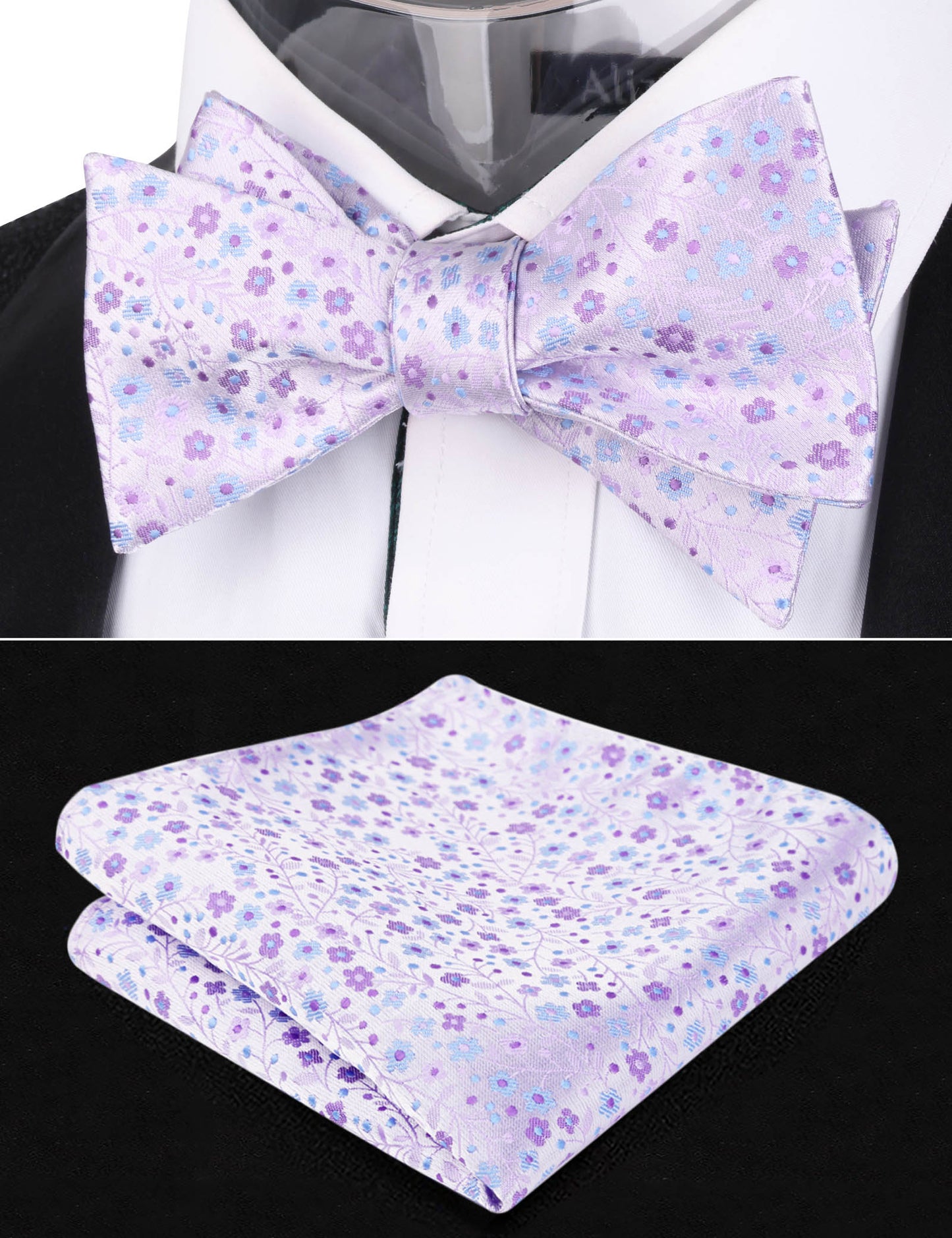 Alizeal Adult Self-tied Bow Ties and Hankies with Small Print of Floral #045