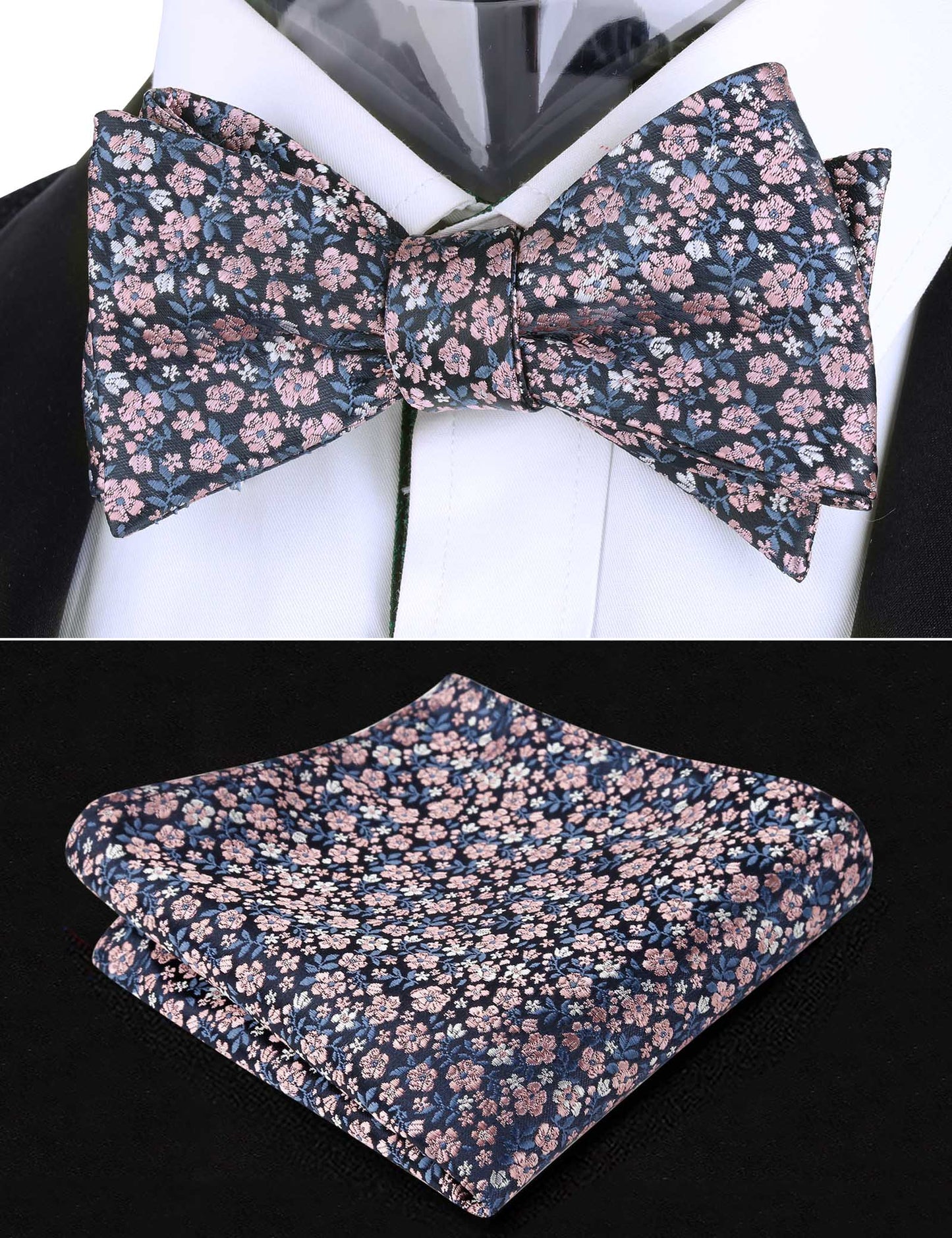 Alizeal Adult Self-tied Bow Ties and Hankies with Small Print of Floral #045