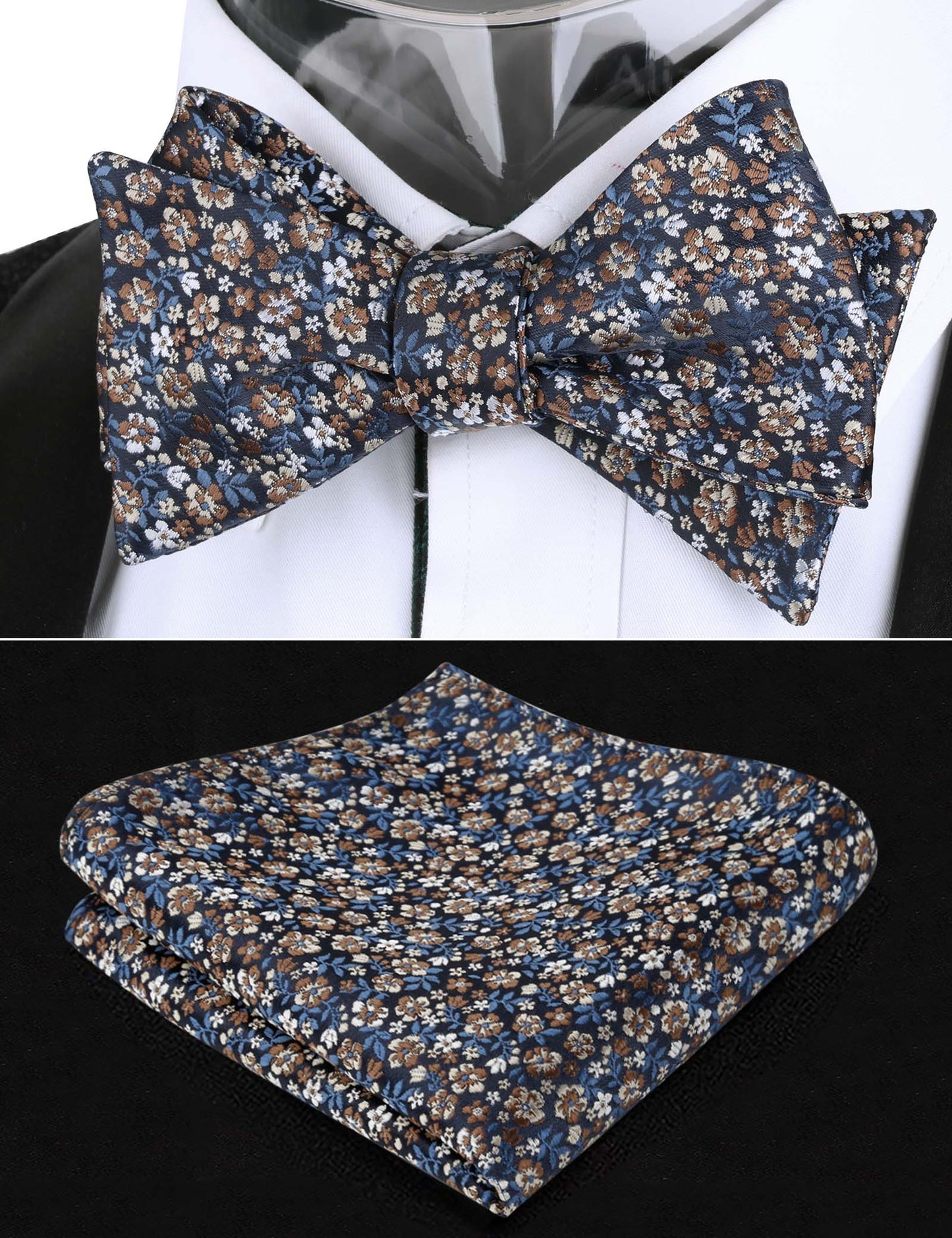 Alizeal Adult Self-tied Bow Ties and Hankies with Small Print of Floral #045