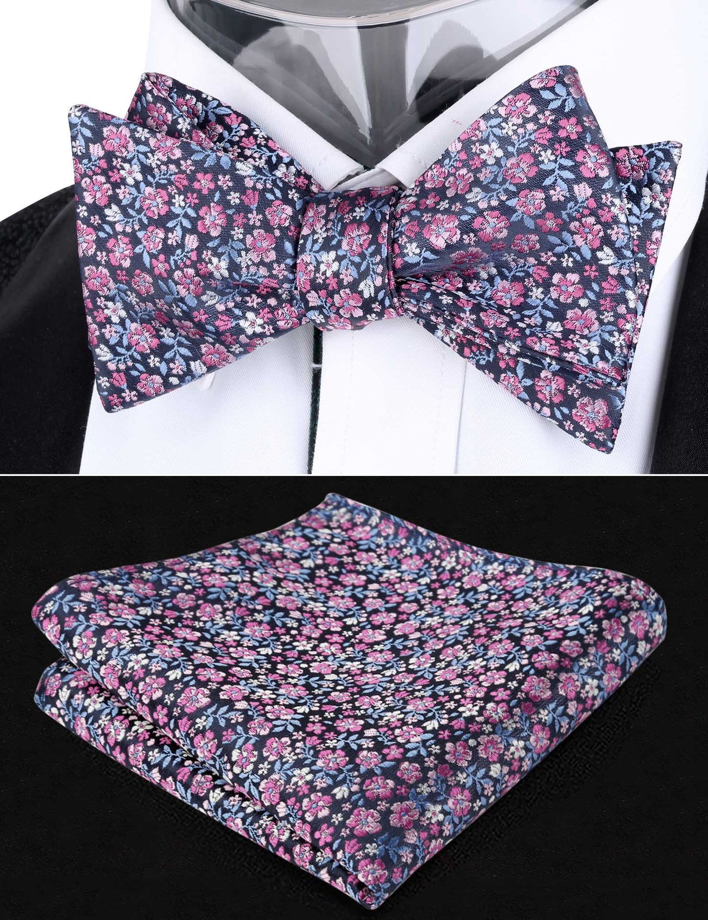 Alizeal Adult Self-tied Bow Ties and Hankies with Small Print of Floral #045