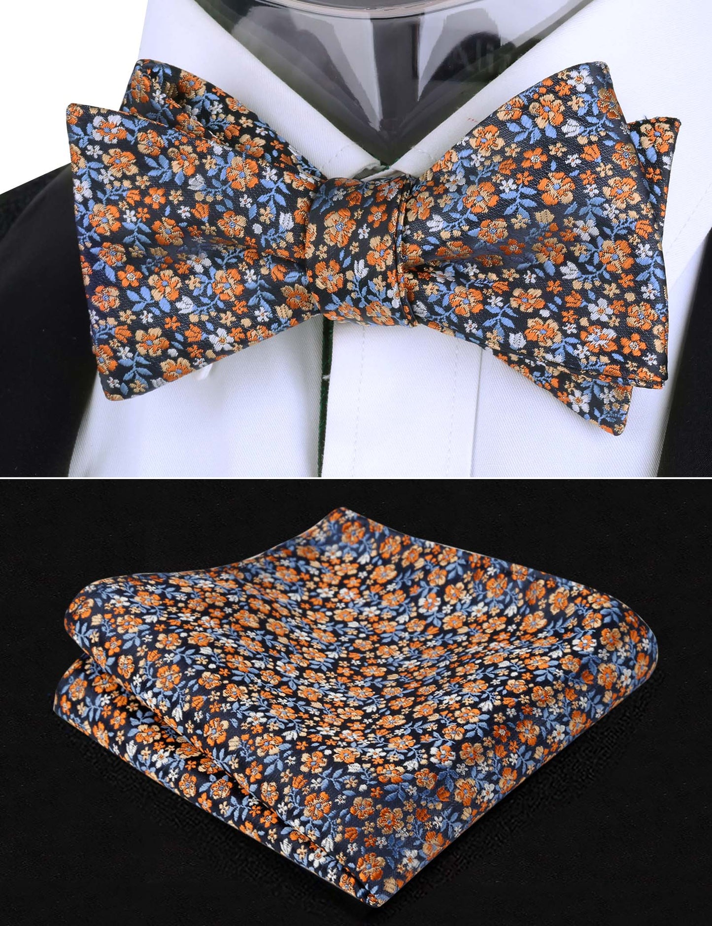 Alizeal Adult Self-tied Bow Ties and Hankies with Small Print of Floral #045