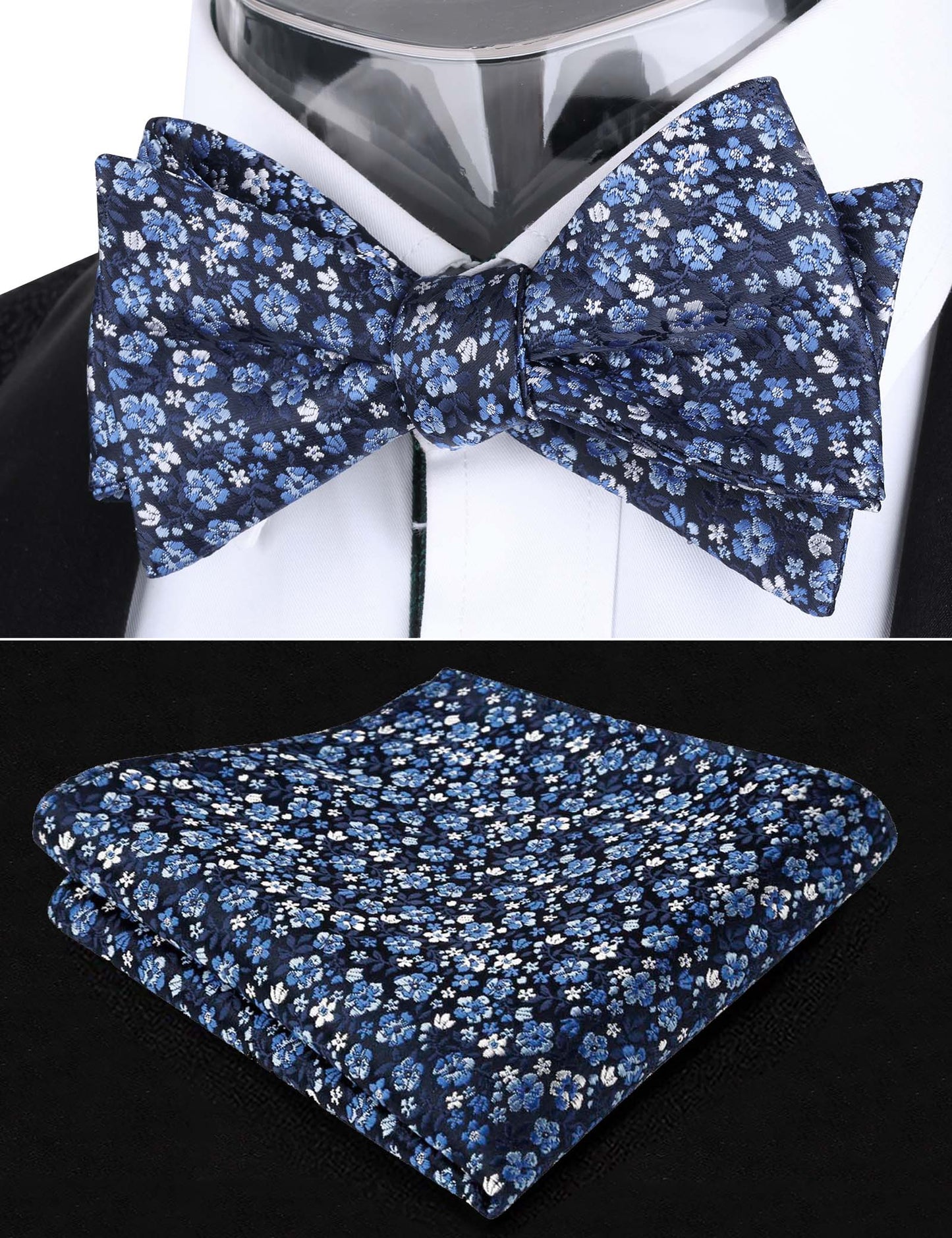 Alizeal Adult Self-tied Bow Ties and Hankies with Small Print of Floral #045