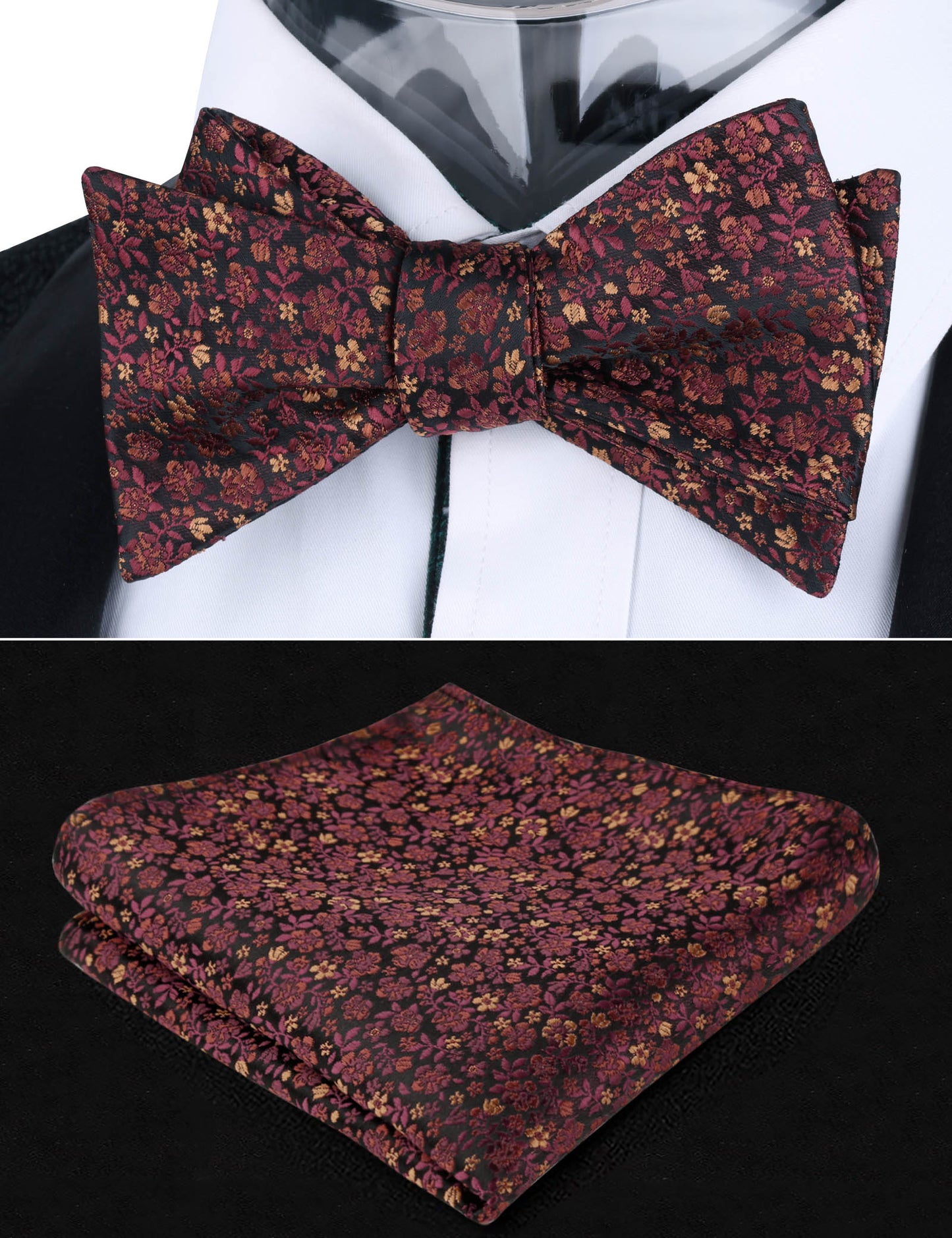 Alizeal Adult Self-tied Bow Ties and Hankies with Small Print of Floral #045