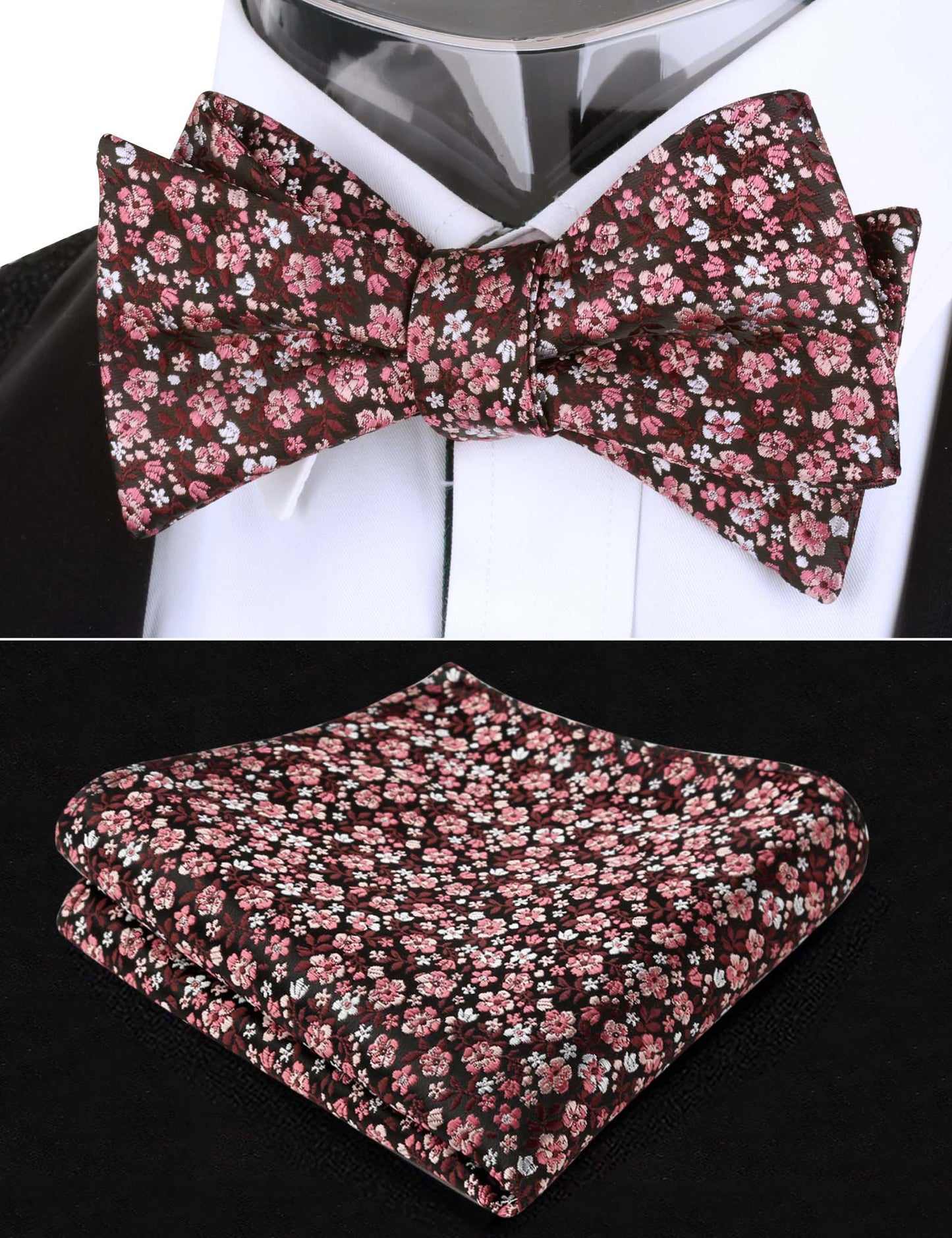 Alizeal Adult Self-tied Bow Ties and Hankies with Small Print of Floral #045