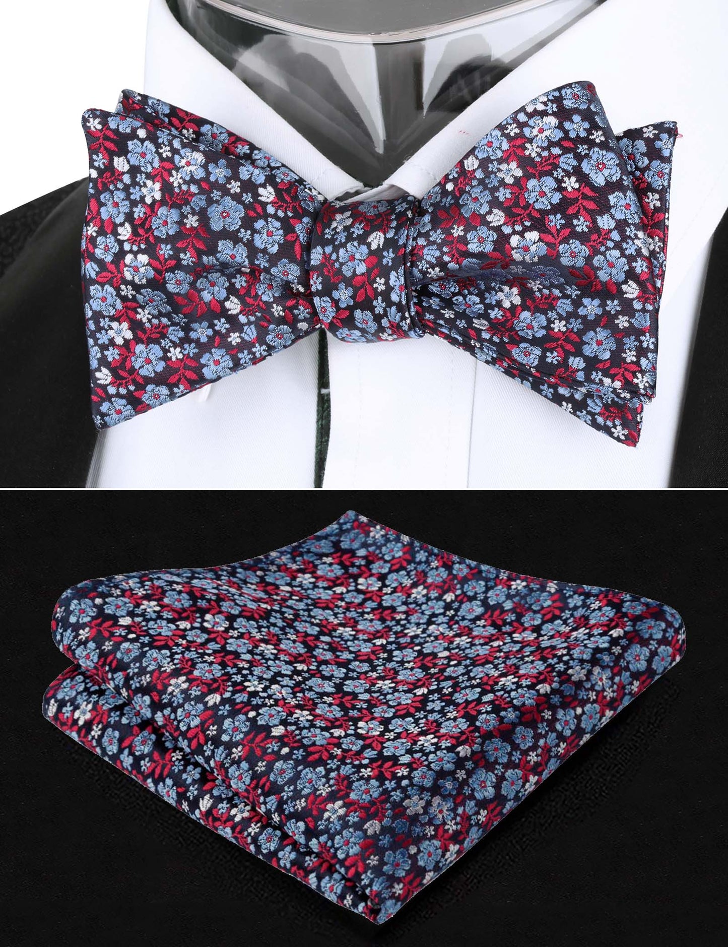 Alizeal Adult Self-tied Bow Ties and Hankies with Small Print of Floral #045