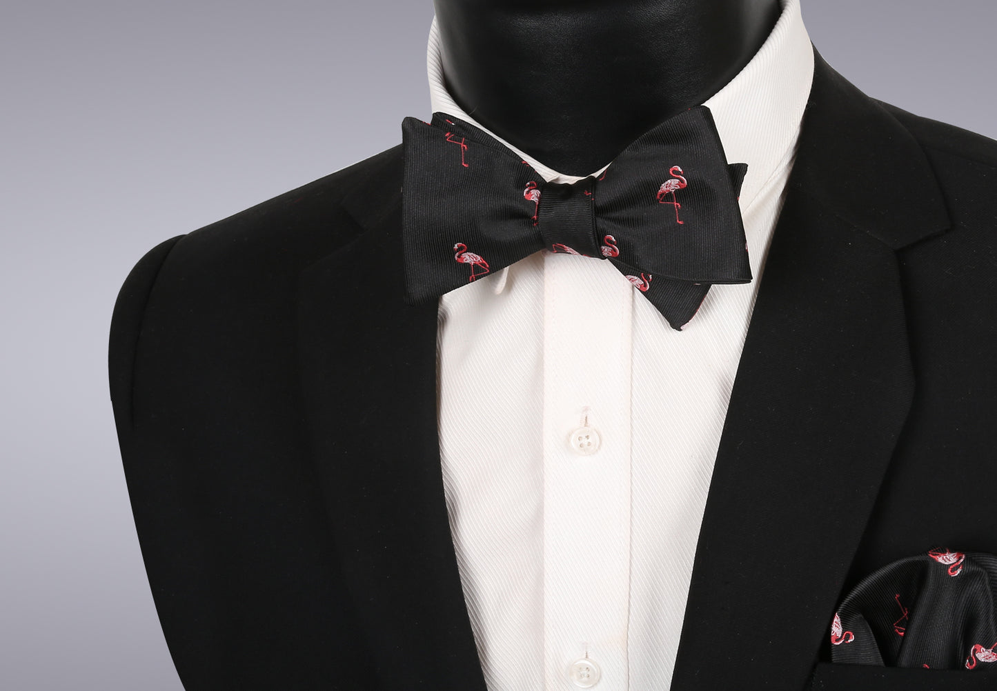 Flamingo Patterned SELF-TIED Bowtie and Hanky for Wedding #047